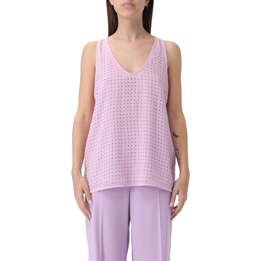 Patrizia Pepe – pink sleeveless top – front view showing perforated texture