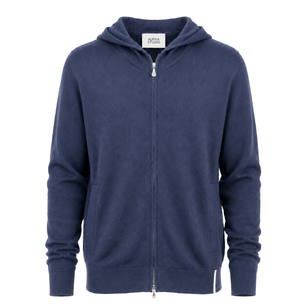 Alpha Studio – Geelong wool zip hoodie in navy – front flat lay