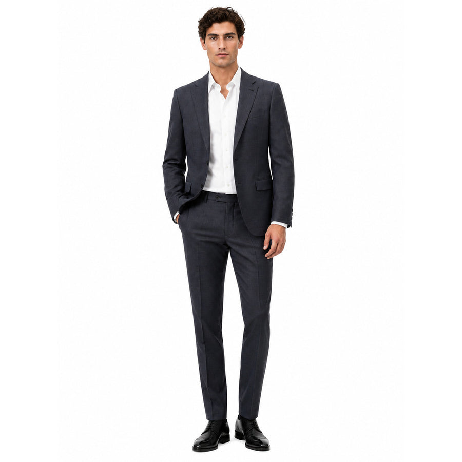 Ermenegildo Zegna Tessuto – blue Prince of Wales wool suit – worn front view, full length