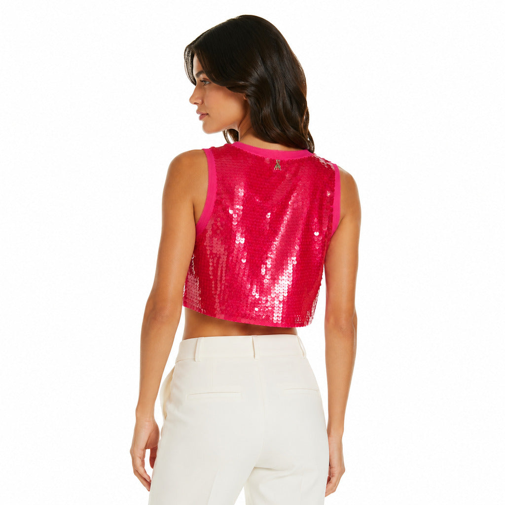 Patrizia Pepe – pink sequin crop top – back view showing shimmering sequins