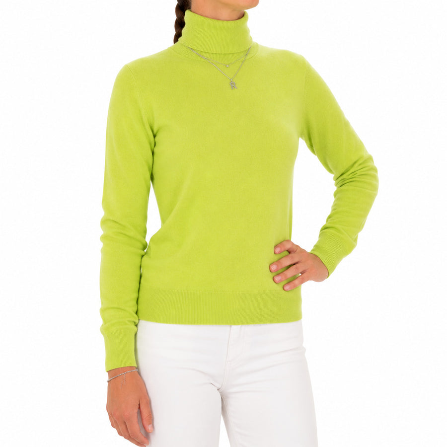 Emilio Romanelli – yellow cashmere turtleneck sweater – front view worn by model