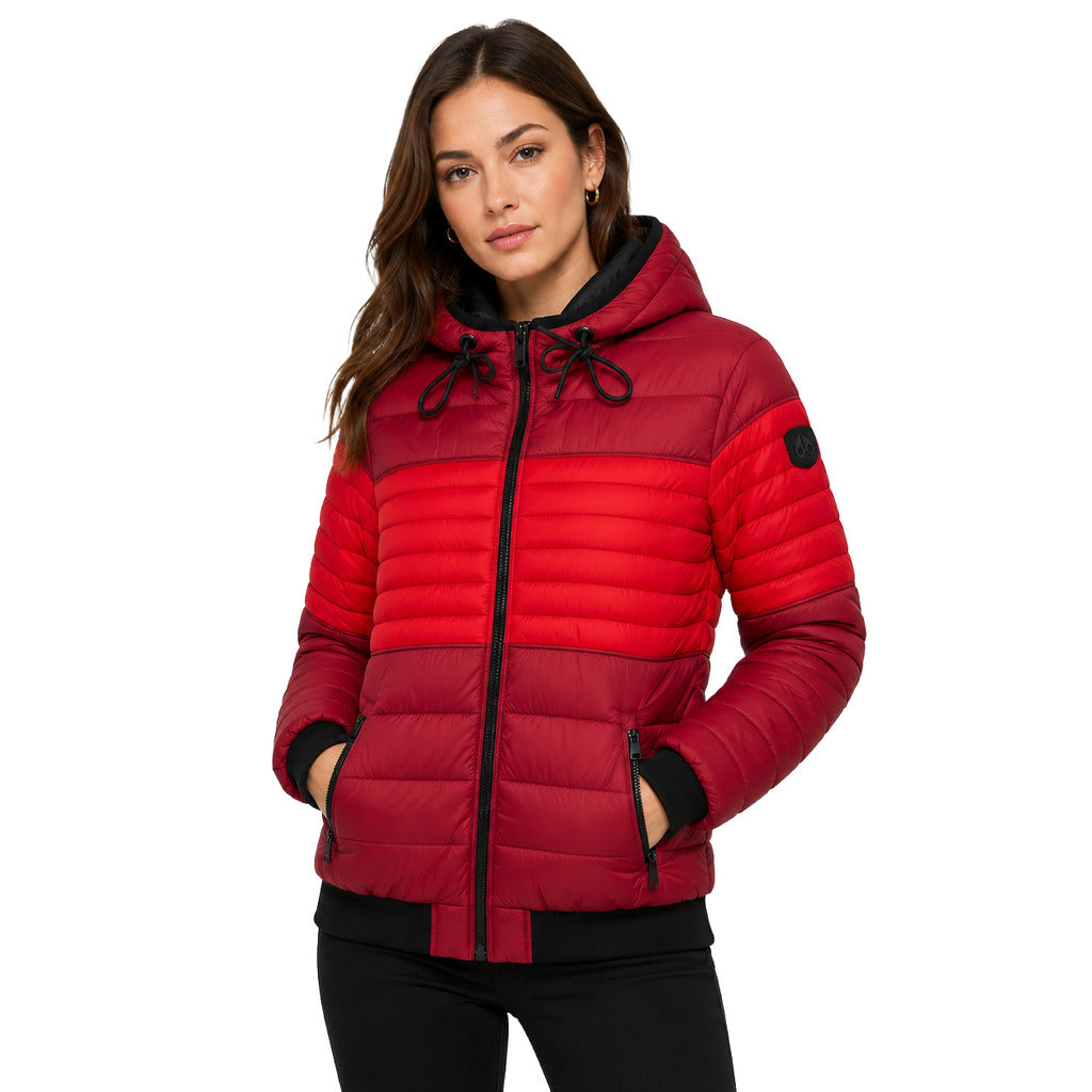 Moose Knuckles – Terra Nova red down jacket – front worn model with hands in pockets