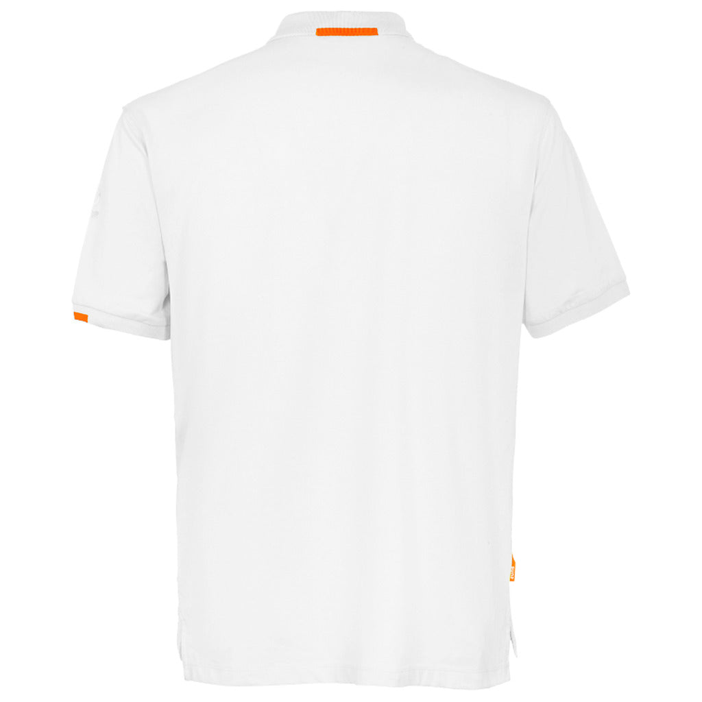 Suns – Federico Back Trousers polo – white back view with orange collar detail