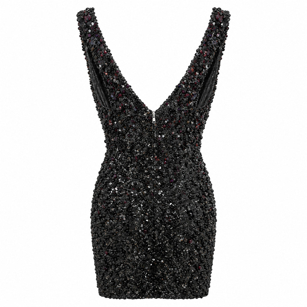 Dolce & Gabbana – black sequined mini dress – back view showing low V-back and zipper