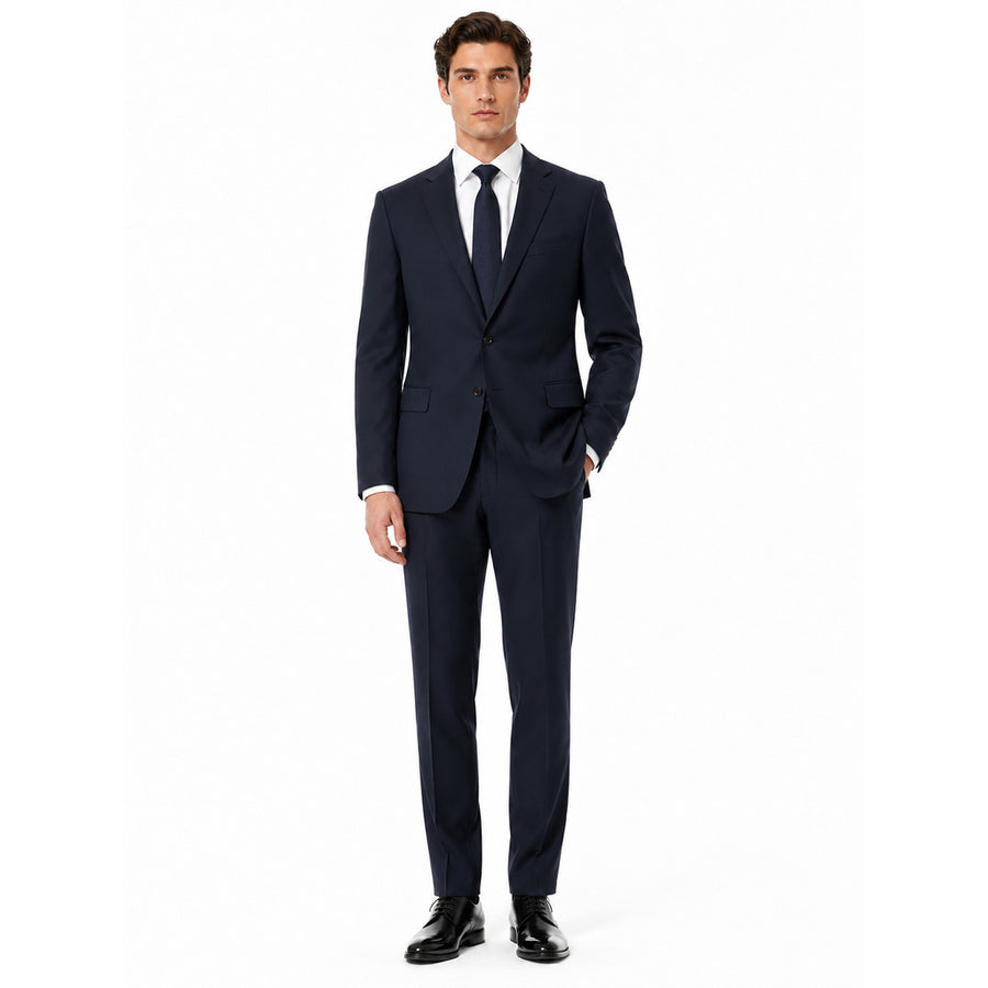 Ermenegildo Zegna Tessuto – navy wool suit – front view worn by model