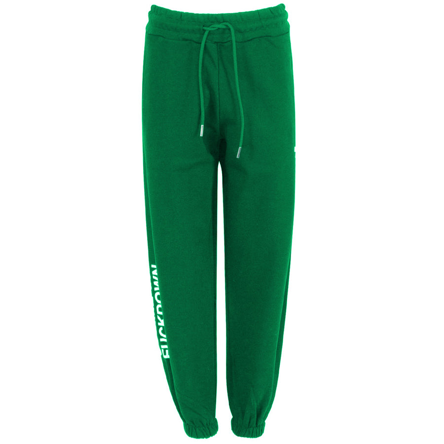 Comme Des Fuckdown – Sweatpants – Green front packshot with drawstring waist and leg logo