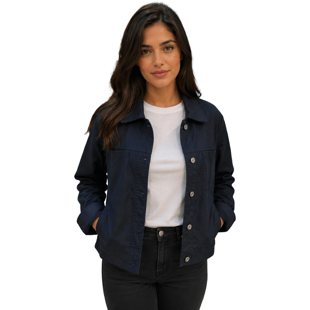 Parajumpers – blue cotton jacket – Front view showing button fastening and chest pockets