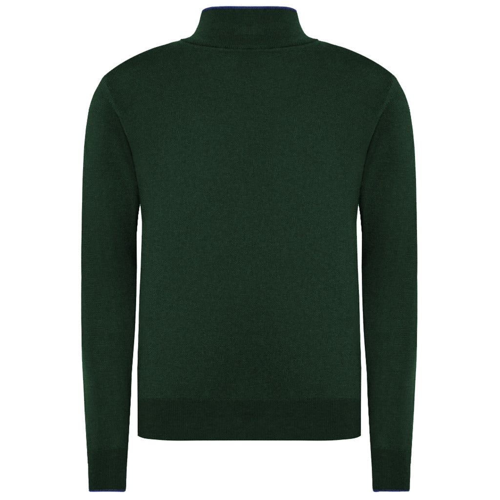 La Martina – Half-Zip Turtleneck Sweater – Back view of green sweater with raised collar