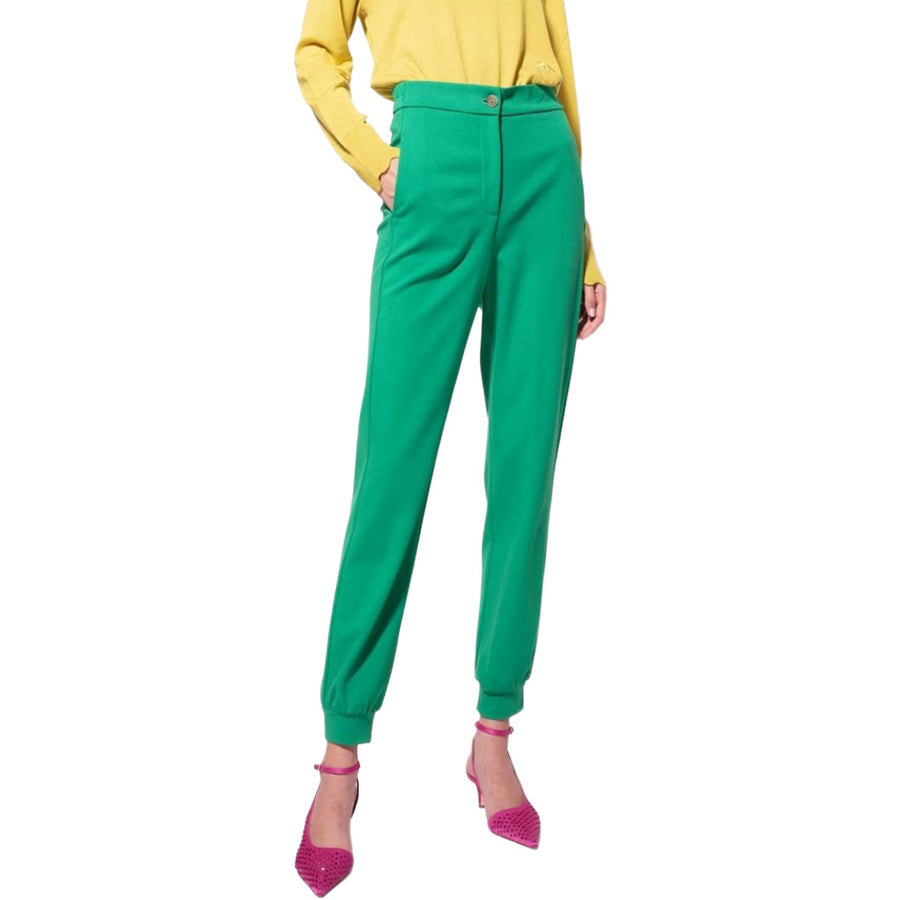 Pinko – Paulette green tapered trousers – Front view with pockets and elasticated ankle cuffs