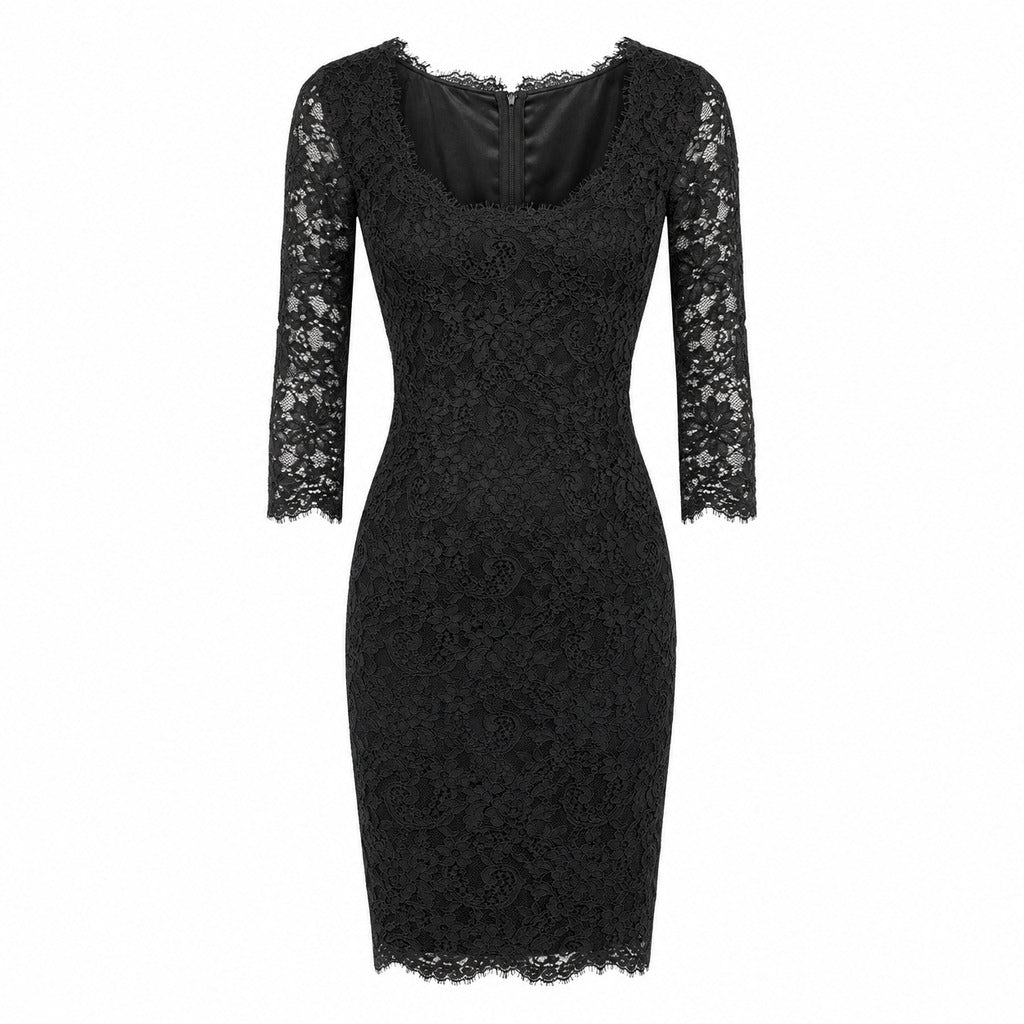 Dolce & Gabbana – black lace dress – front flat view with long sleeves