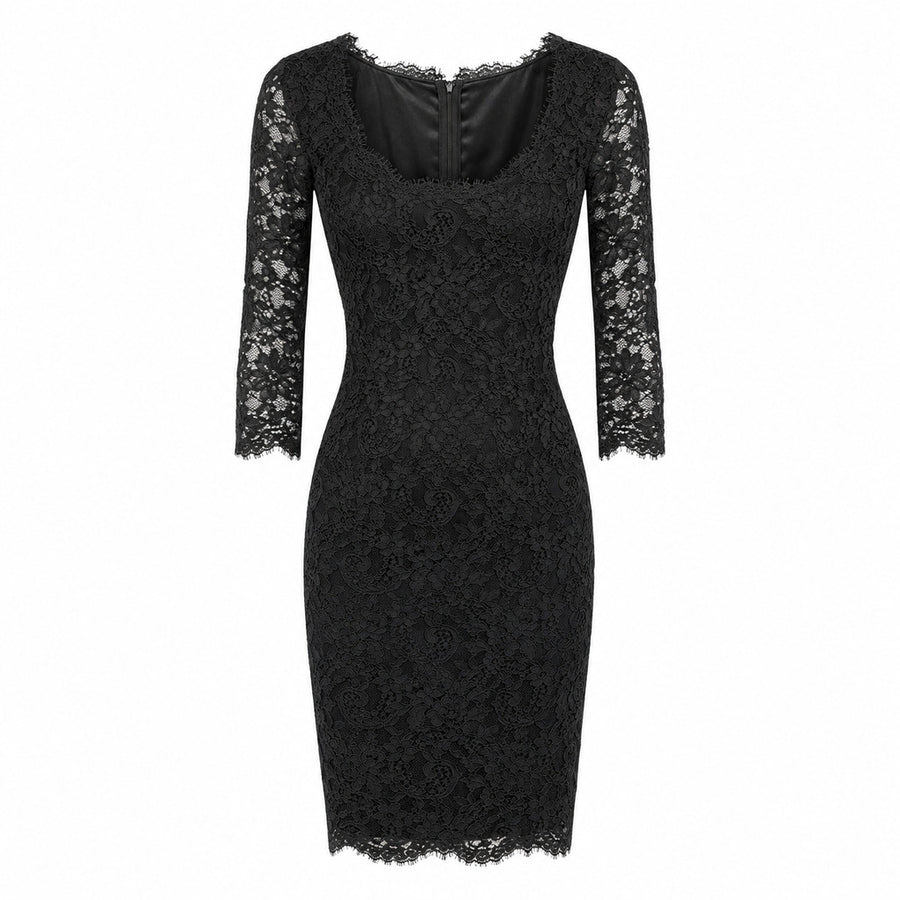 Dolce & Gabbana – black lace dress – front flat view with long sleeves