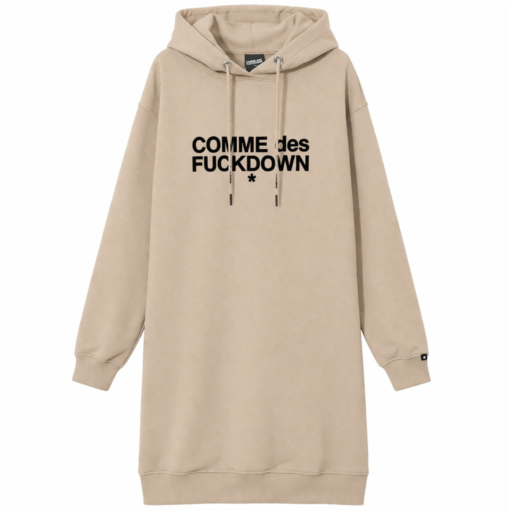 Comme Des Fuckdown Sweatshirt Dress in Beige