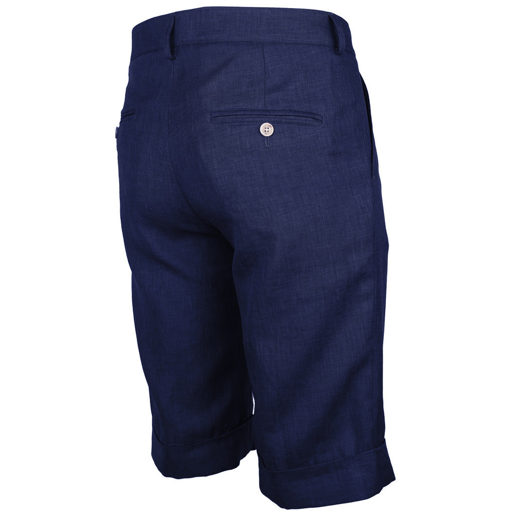 Loro Piana Tessuto – Summertime Linen-Wool Shorts – Angled back view showing one buttoned pocket