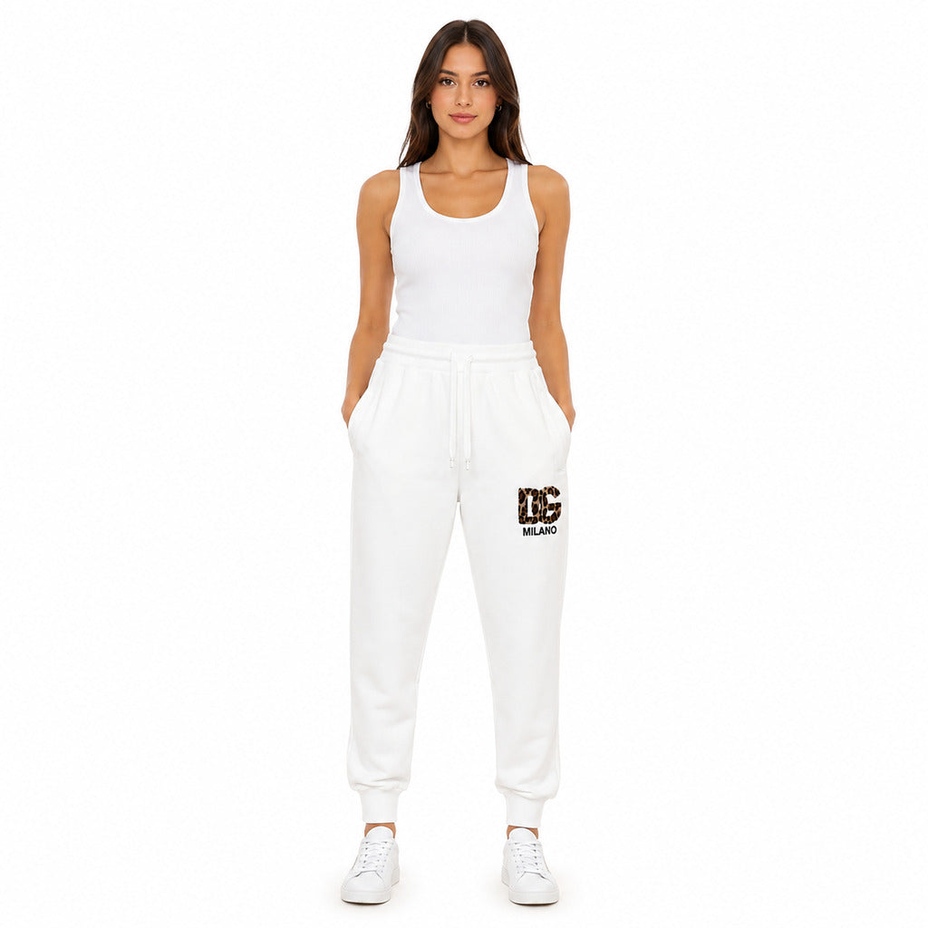 Dolce & Gabbana – white logo track pants – model wearing them from the front