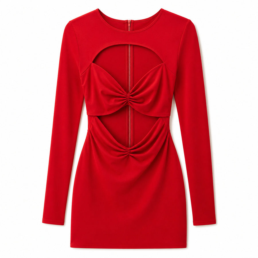 Dolce & Gabbana – red cut-out dress – front flat lay with long sleeves