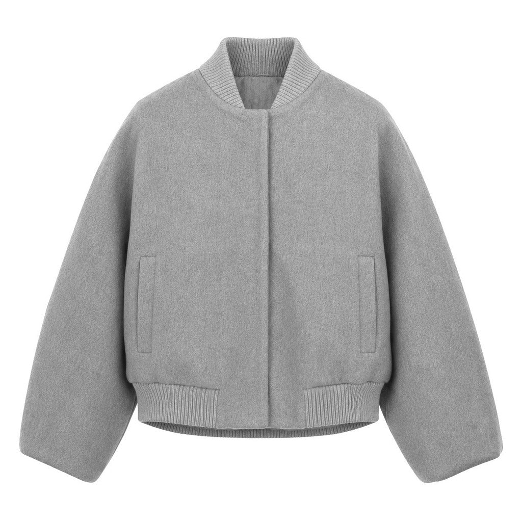 Loro Piana Tessuto – grey wool bomber jacket – front view, flat packshot