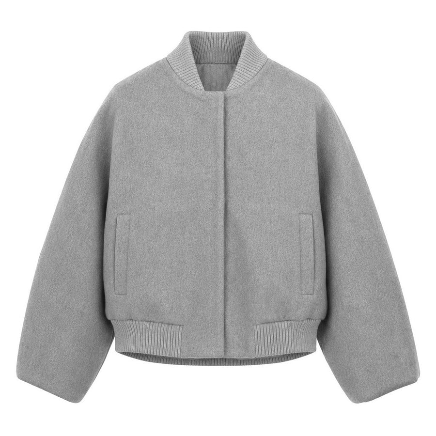 Loro Piana Tessuto – grey wool bomber jacket – front view, flat packshot