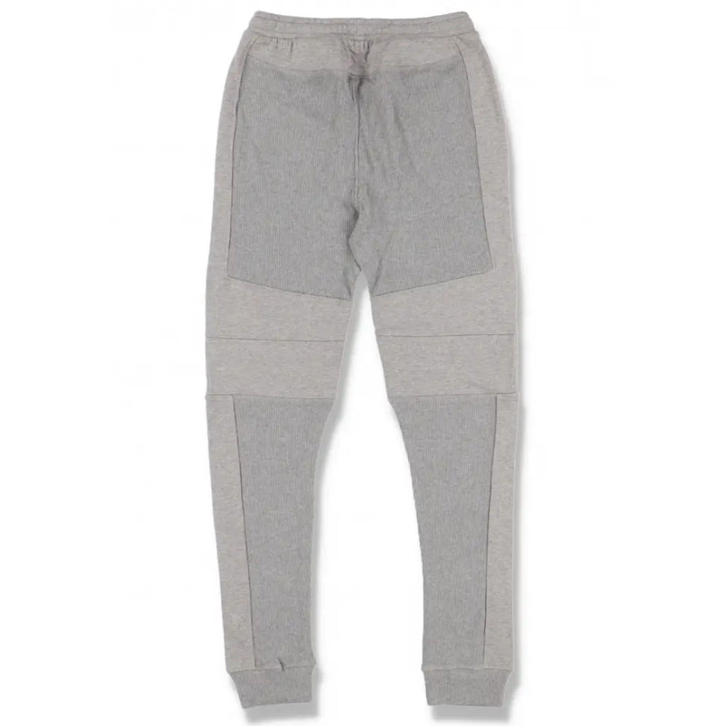 Balmain – heather grey cotton jogger trousers – back view with tapered legs