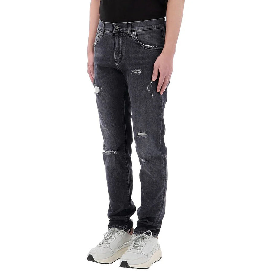 Dolce & Gabbana – Lucky Chance grey distressed jeans – front view worn with white trainers
