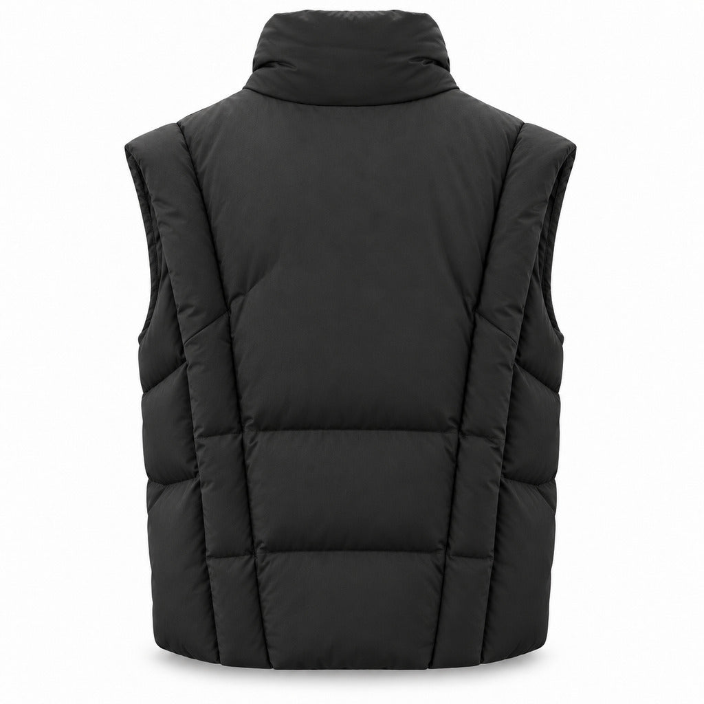 Dolce & Gabbana – Sleeveless Silk Jacket in Black – Back view showing quilted panels and raised collar
