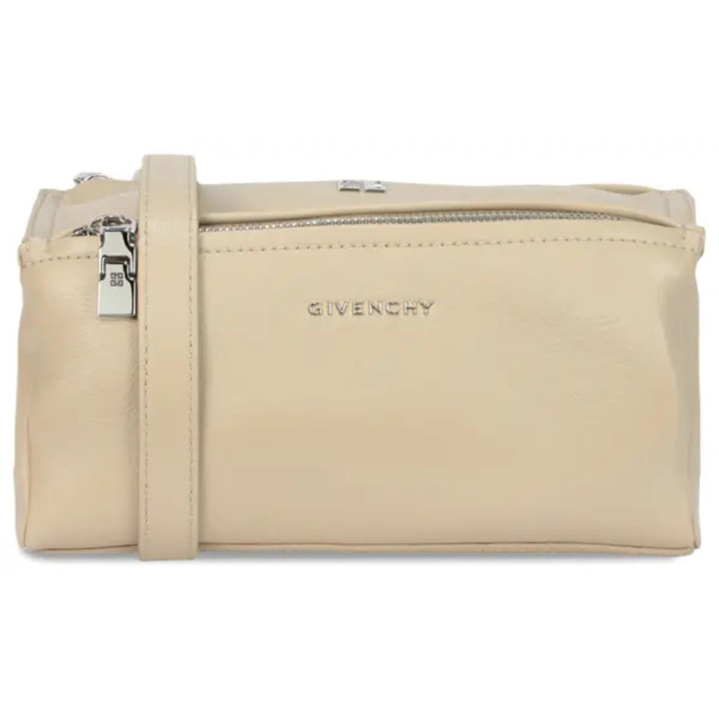 Givenchy – beige calfskin Pandora Mini crossbody bag – front view with zip closure
