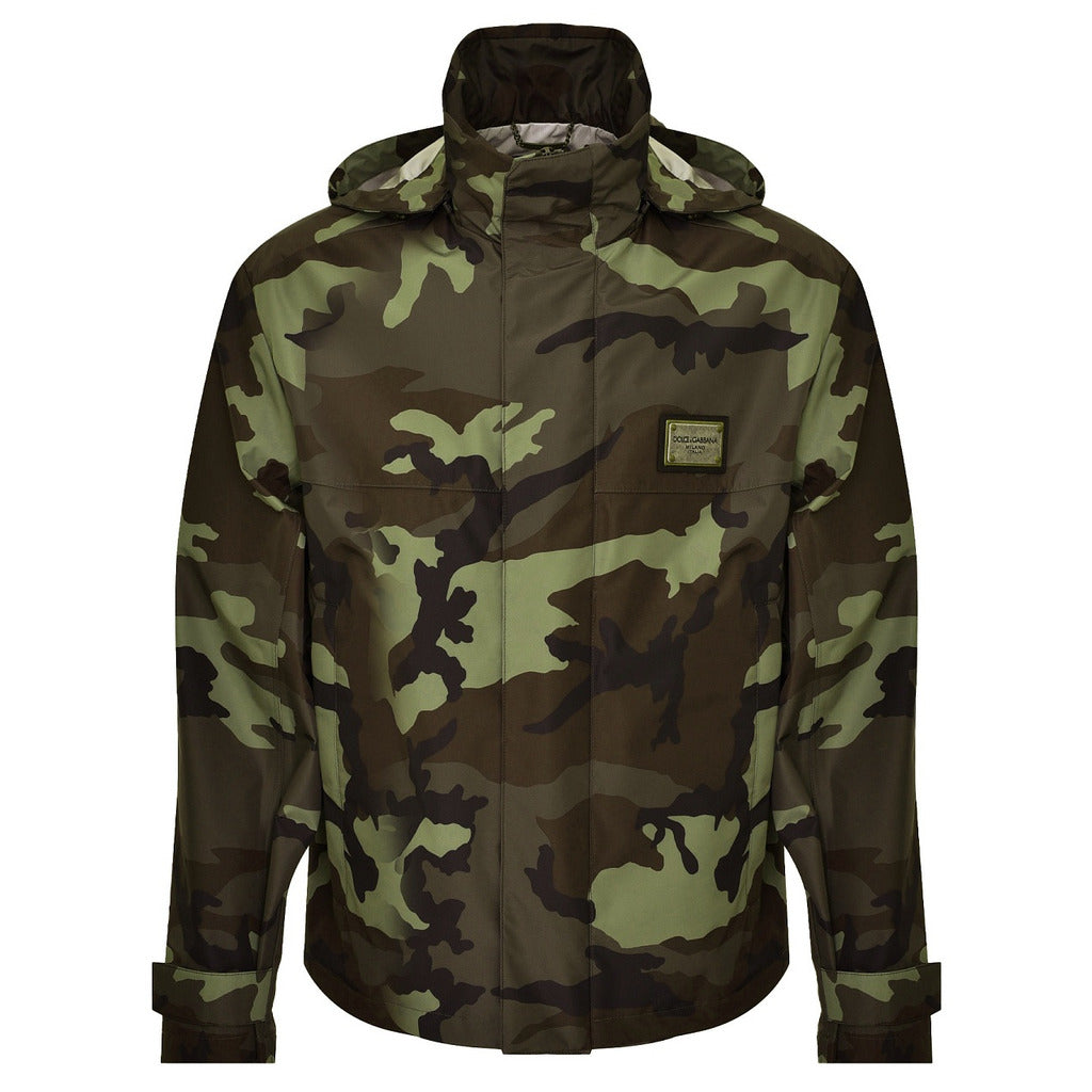 Dolce & Gabbana – camouflage hooded rain jacket – front packshot with chest label