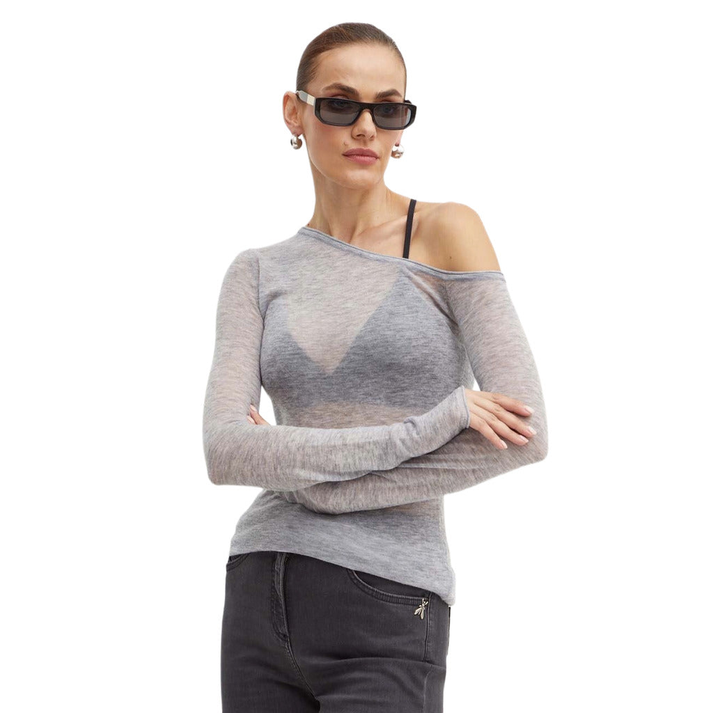 Patrizia Pepe One-Shoulder Wool Sweater in Gray