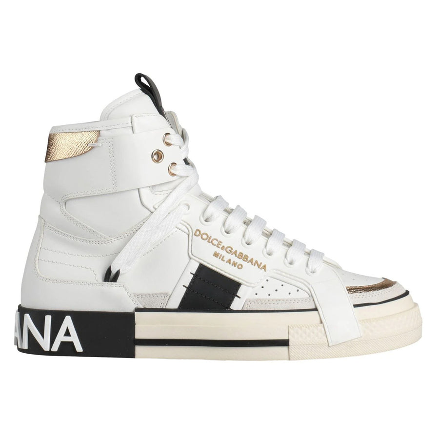 Dolce & Gabbana – white high-top sneakers – side view with gold accents and black sole
