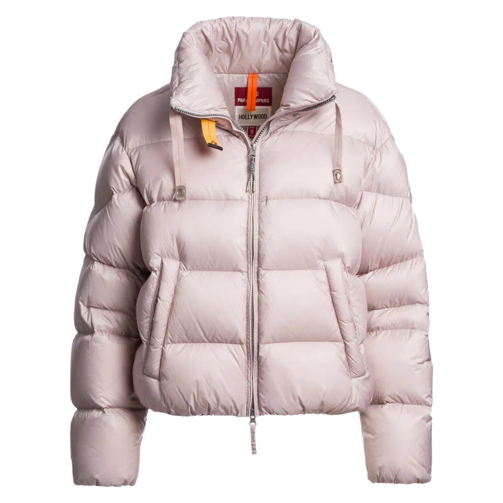 Parajumpers – Killin pink down jacket – front-facing packshot with raised collar