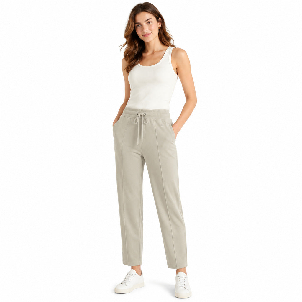 Parajumpers – Mari green cotton-blend trousers – front view worn with drawstring waist
