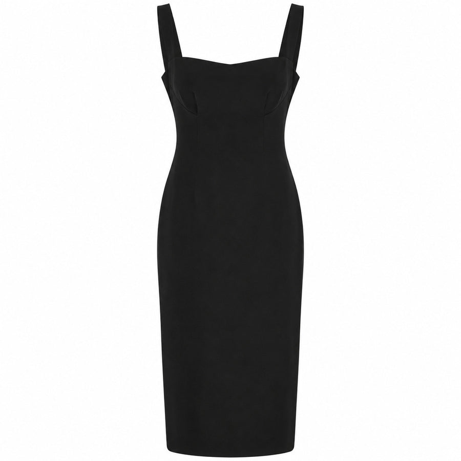 Dolce & Gabbana – black fitted sheath dress – front flat lay with wide straps