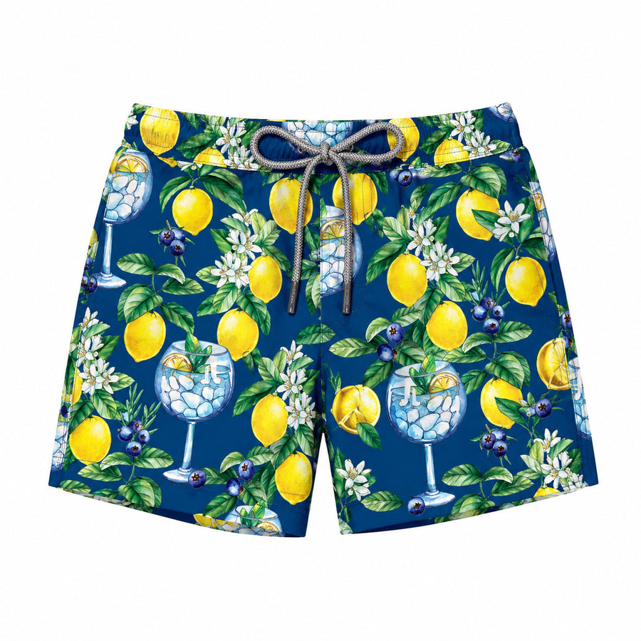 Mc2 Saint Barth – Gin Citrus blue swim trunks – front flat-lay with drawstring