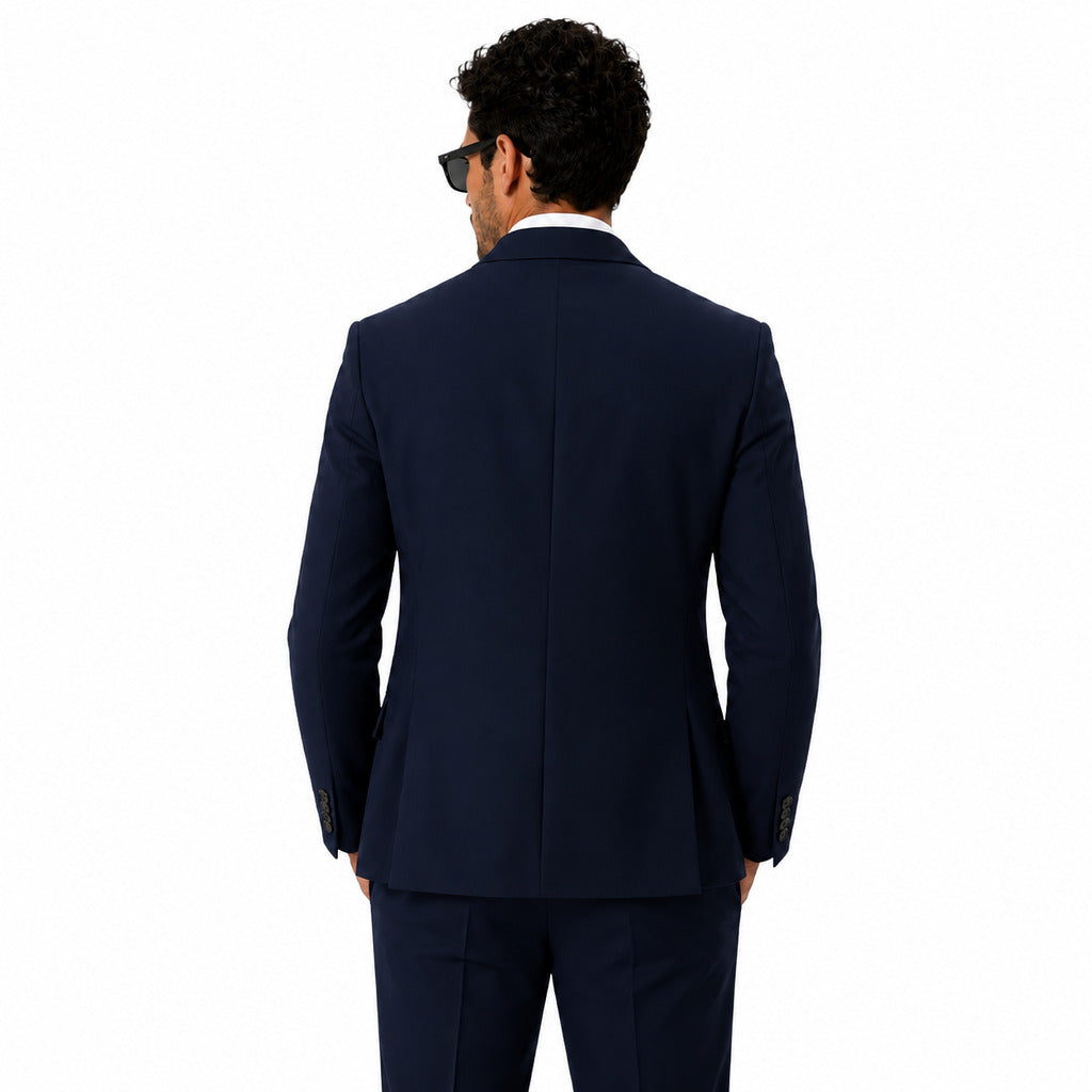 Dolce & Gabbana – blue wool-blend double-breasted jacket – back view worn by model