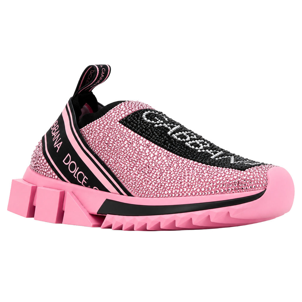 Dolce & Gabbana – Sorrento pink glitter sneakers – angled side view with chunky sole