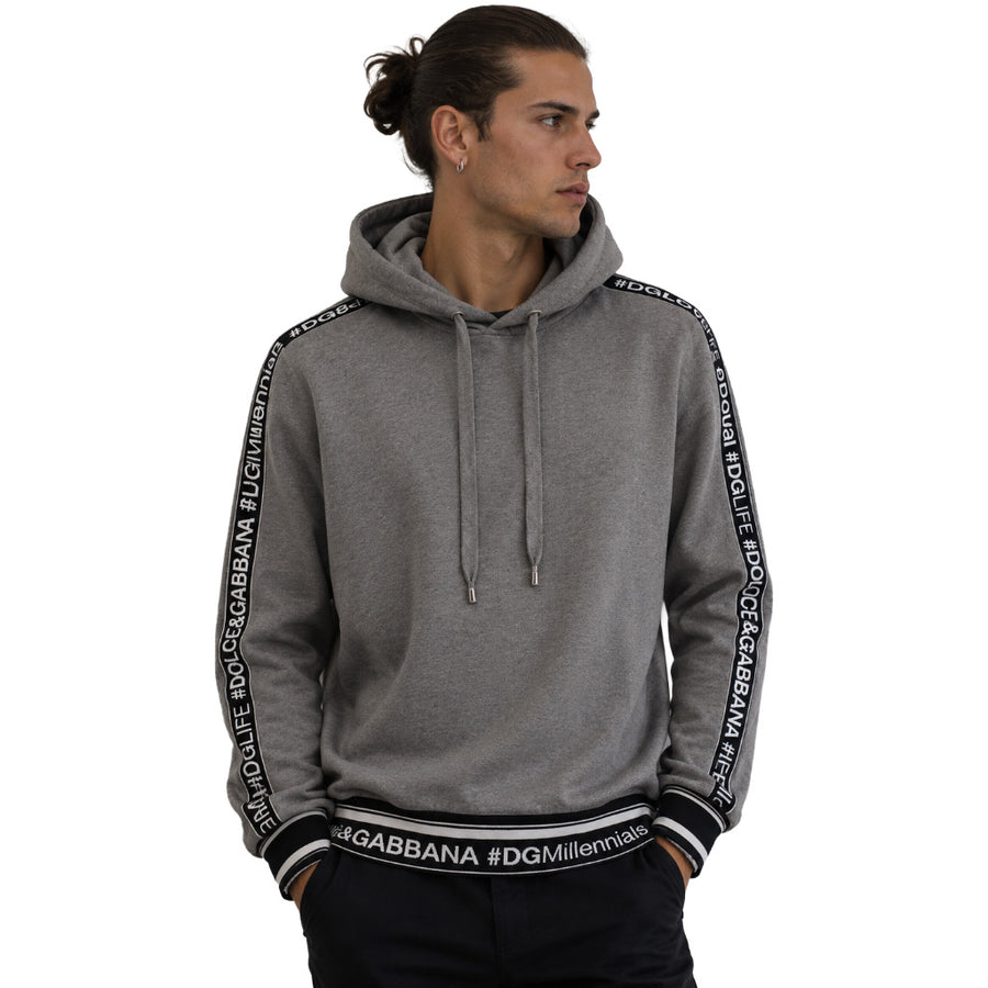 Dolce & Gabbana – grey logo-stripe hoodie – front view worn by model