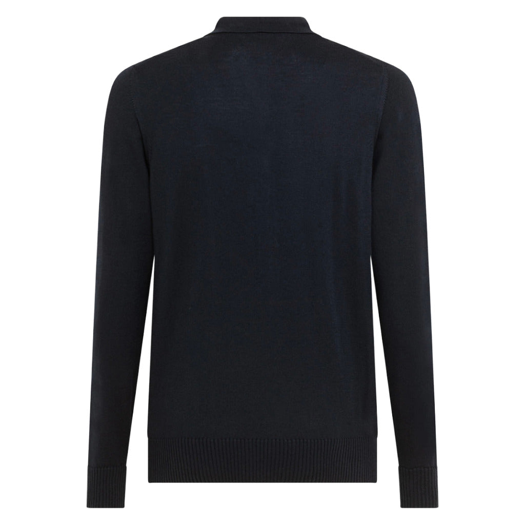 Alpha Studio – navy long-sleeve polo shirt – plain back view laid flat
