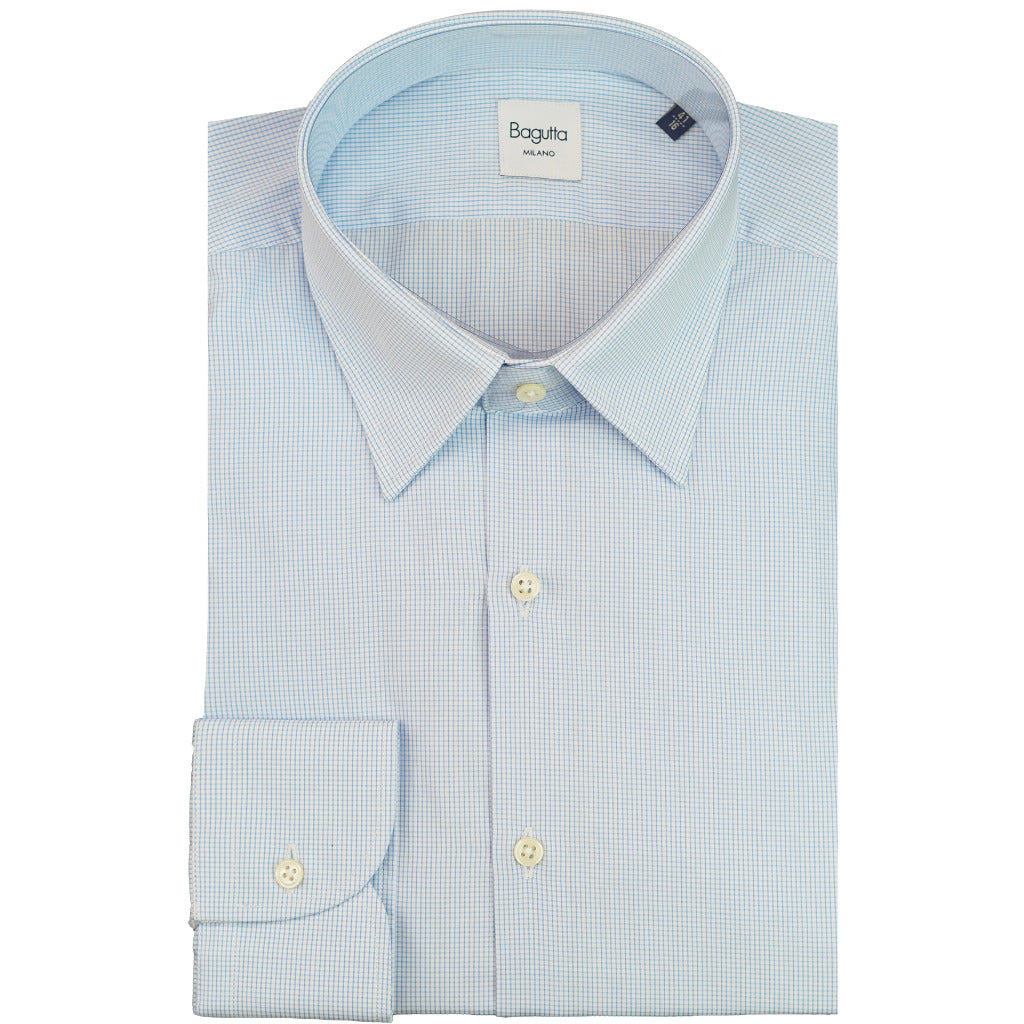 Bagutta – light blue checked shirt – folded flat with collar and cuffs visible