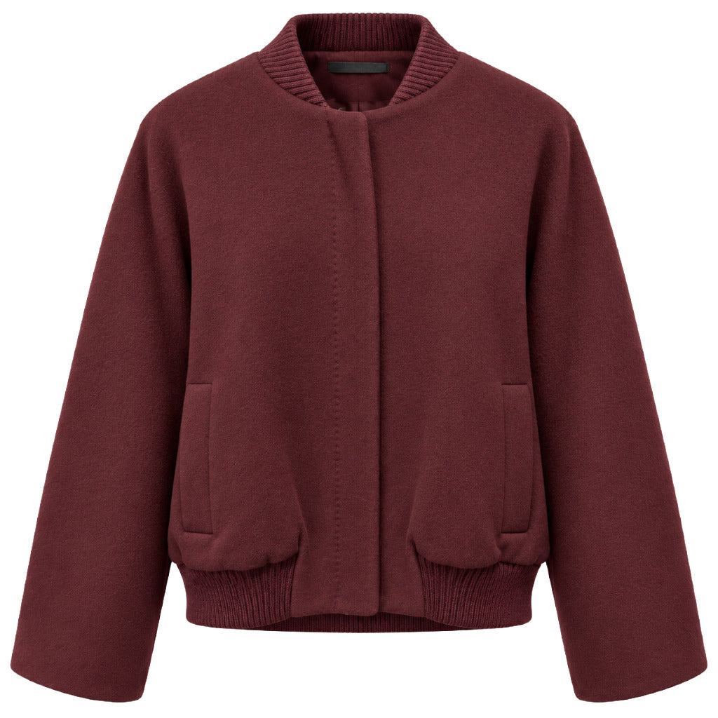 Loro Piana Tessuto – Capolavoro Bomber Jacket in Virgin Wool – Burgundy front packshot with ribbed collar