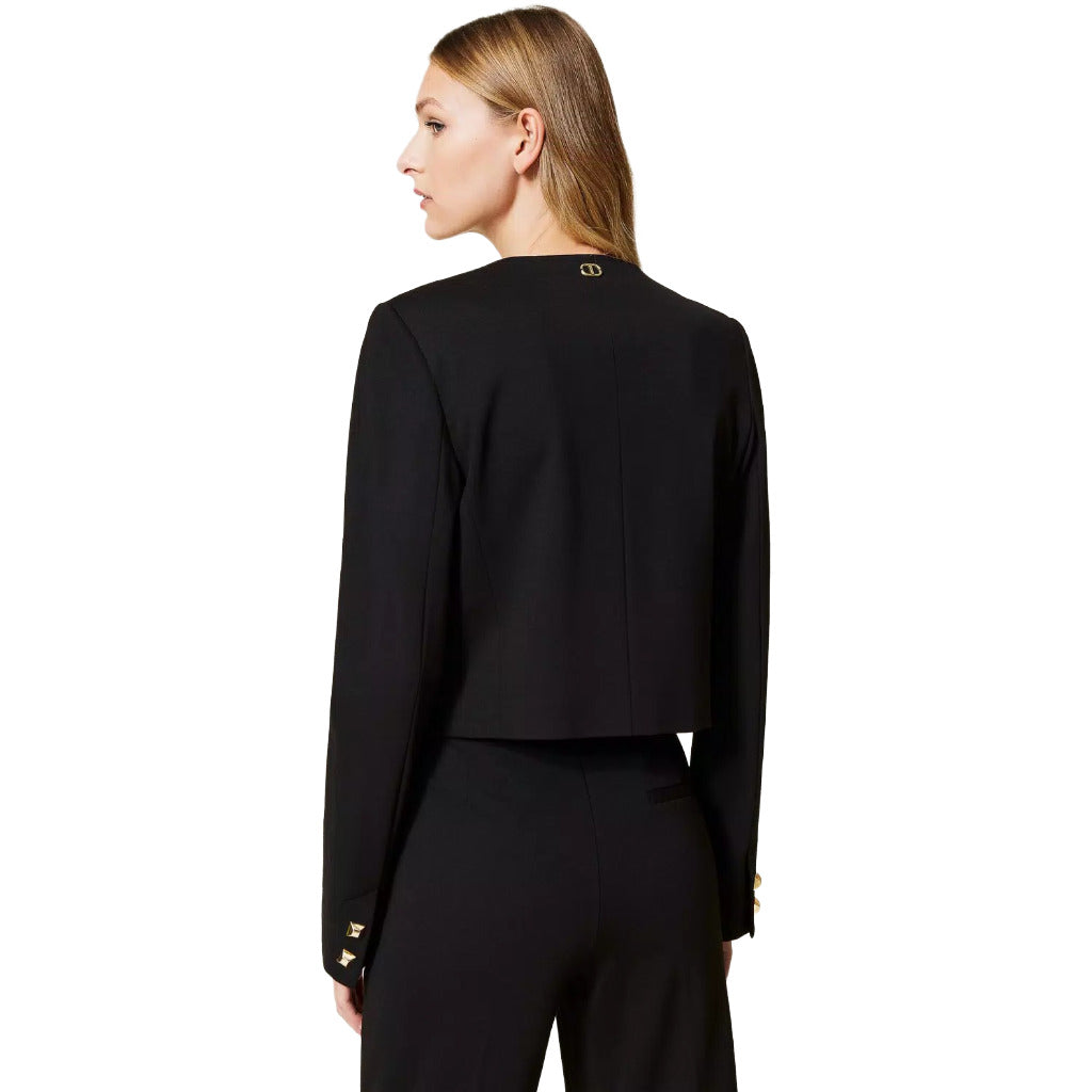 Twinset – black mandarin-collar studded jacket – image 3