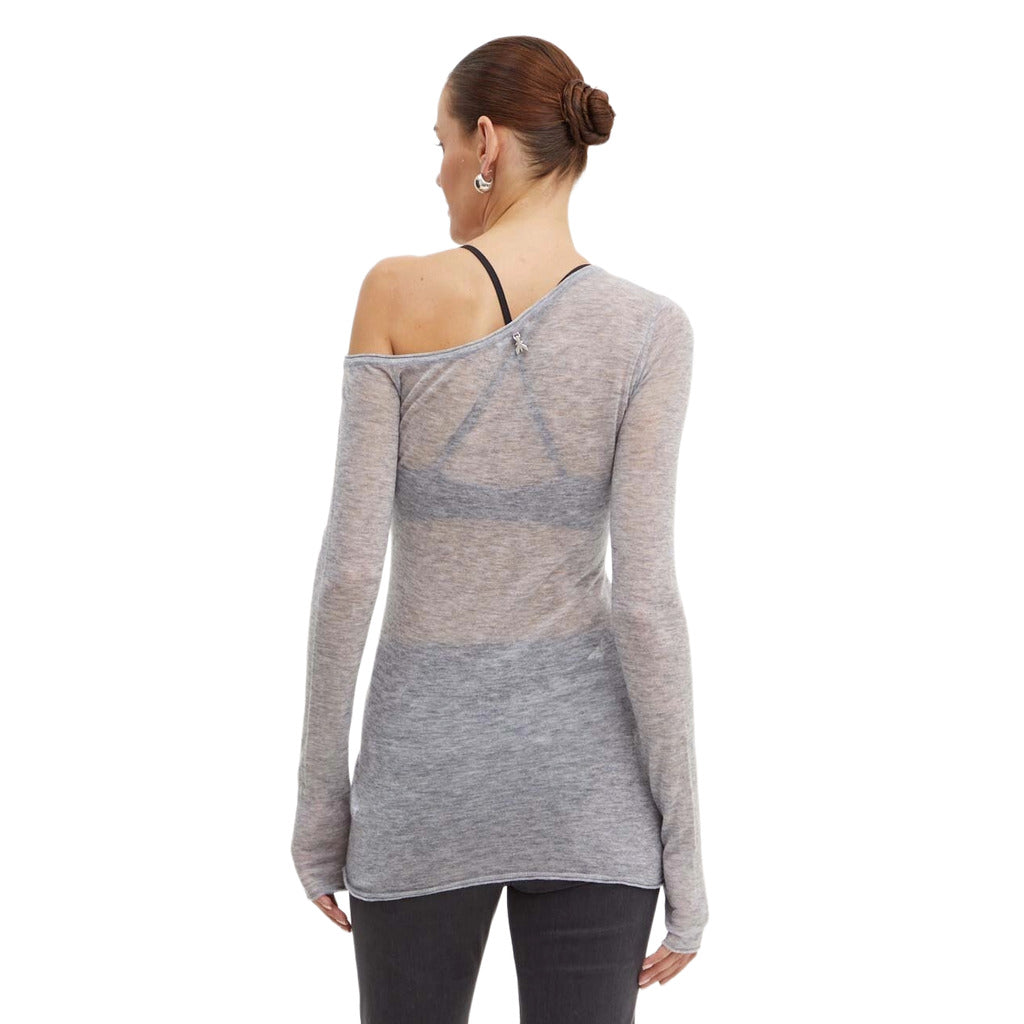 Patrizia Pepe One-Shoulder Wool Sweater in Gray