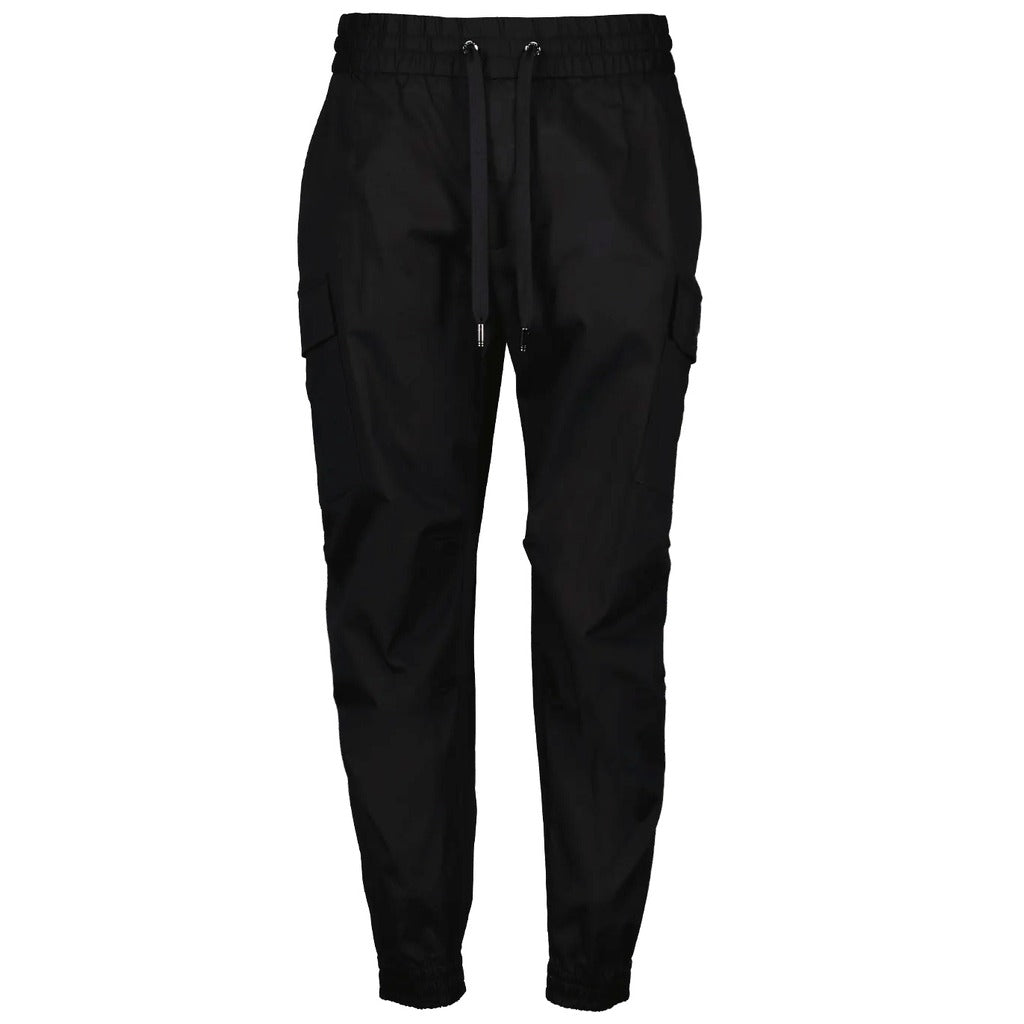 Dolce & Gabbana – black cotton cargo trousers – front view with drawstring waist and ankle cuffs