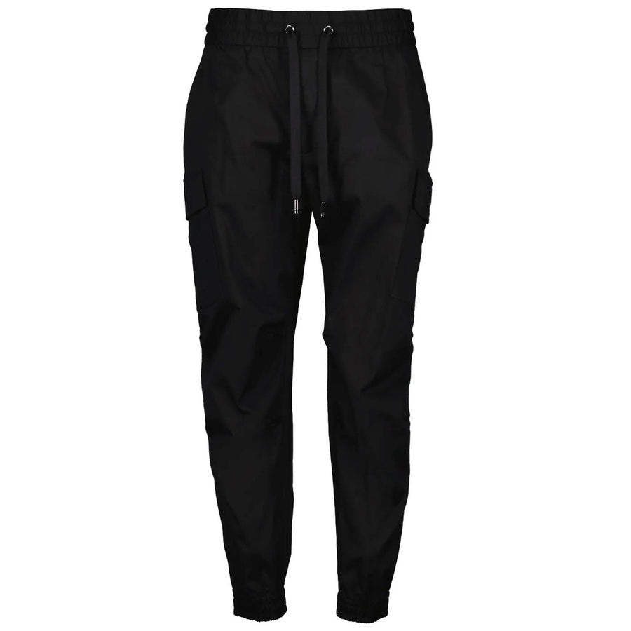 Dolce & Gabbana – black cotton cargo trousers – front view with drawstring waist and ankle cuffs