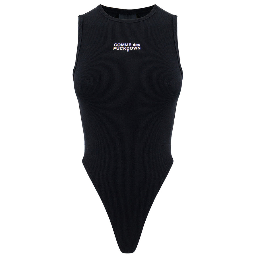 Comme Des Fuckdown Black Ribbed Cotton Bodysuit