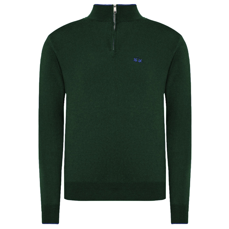 La Martina – Half-Zip Turtleneck Sweater – Front view of green sweater with chest logo
