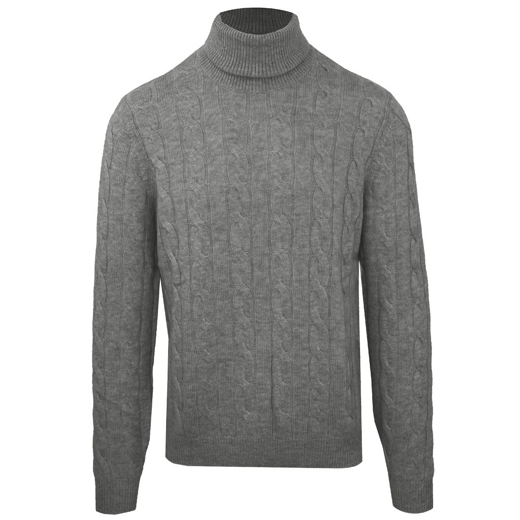 Malo – Dolcevita Cable Turtleneck Sweater in Ice Blue – front packshot in gray cable knit