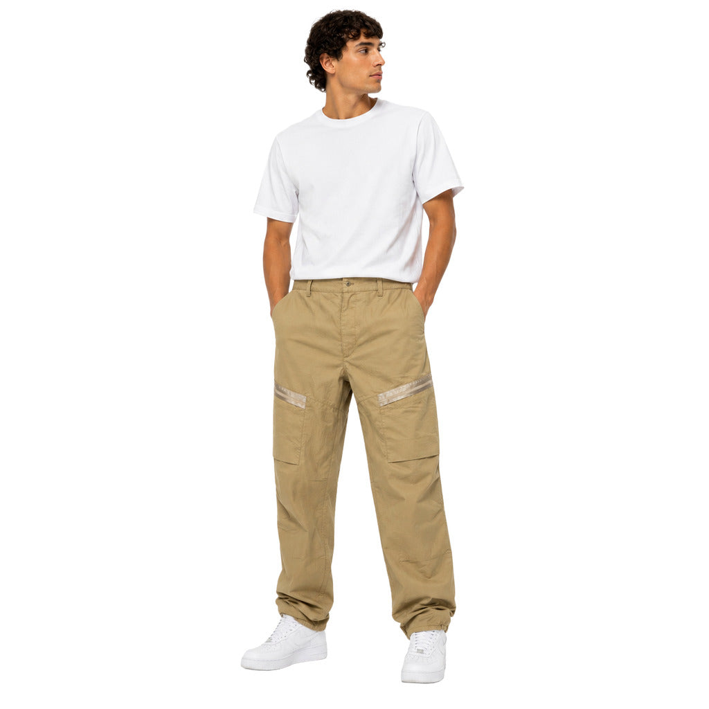 Parajumpers – khaki cotton-blend cargo trousers – front view with reflective trim and patch pockets