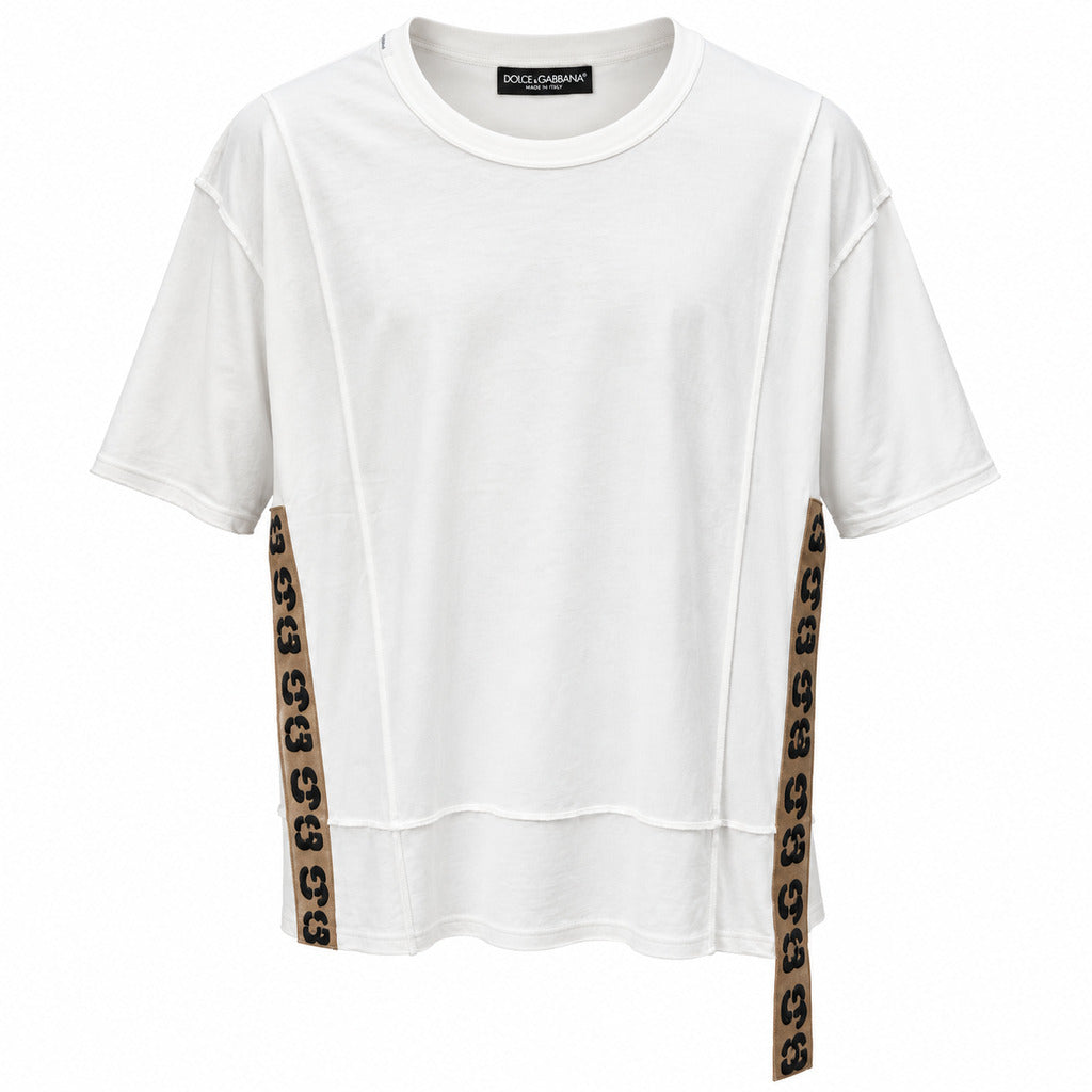 Dolce & Gabbana – White crew-neck T-shirt with logo side stripes – front flat lay