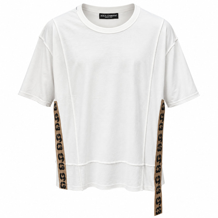 Dolce & Gabbana – White crew-neck T-shirt with logo side stripes – front flat lay