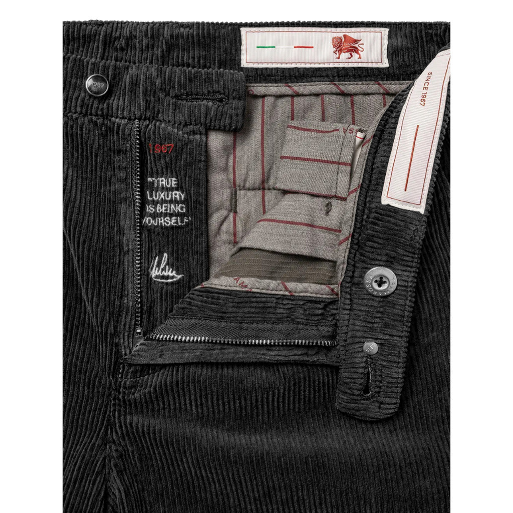 Tramarossa – Alberto Cotton Velvet Chino Pants – open black waistband showing patterned lining and labels