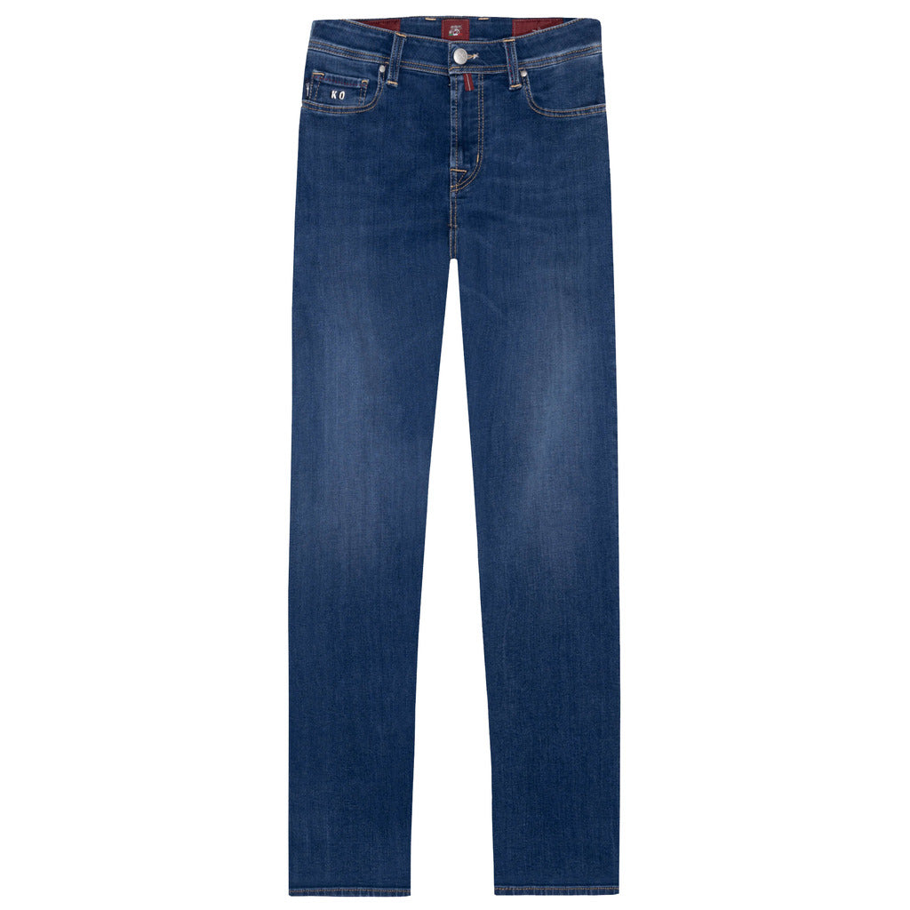 Tramarossa – Michelangelo Zip Jeans in Washed Blue – front flat packshot in dark blue denim